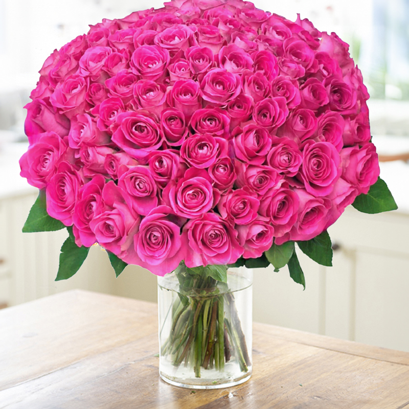 100 Pink Roses Delivered - Bouquet Roses - Next Day Flower Delivery UK - Blossoming Gifts