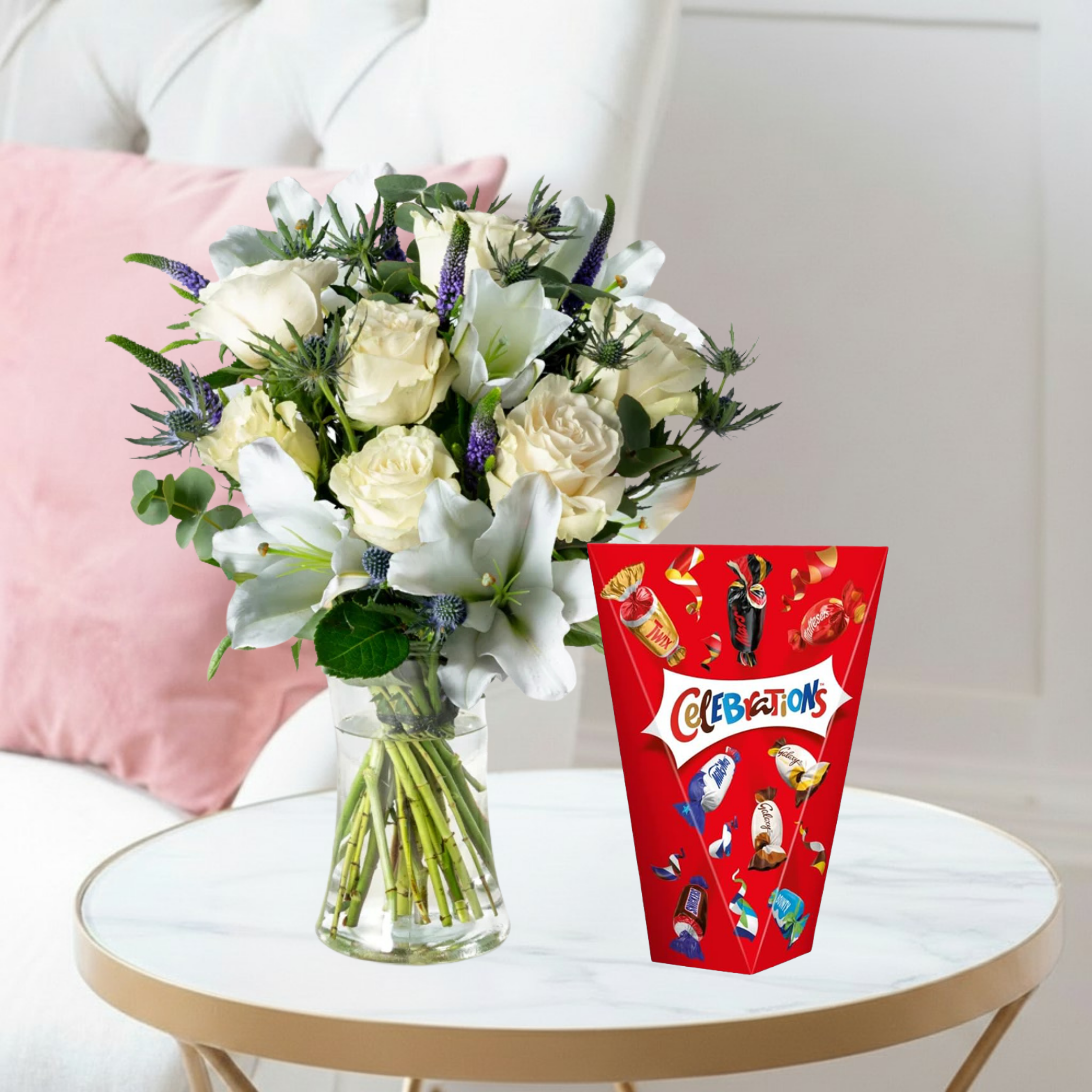 Blue Serenity, Celebrations & Vase | Next Day Flowers & Gifts Delivery Blossoming Gifts