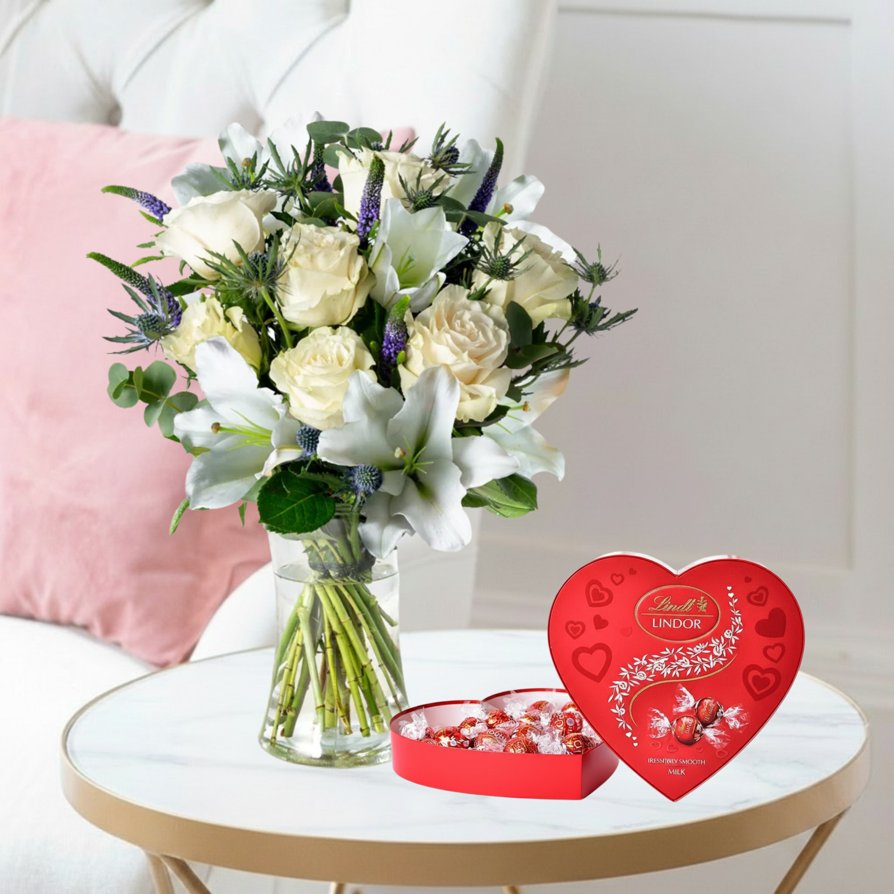 Blue Serenity & Heart Lindors | Next Day Flowers & Gifts Delivery Blossoming Gifts