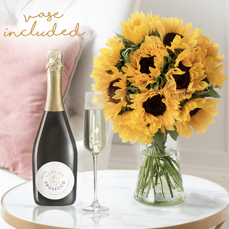 Summer Sunflowers, Prosecco & Vase
