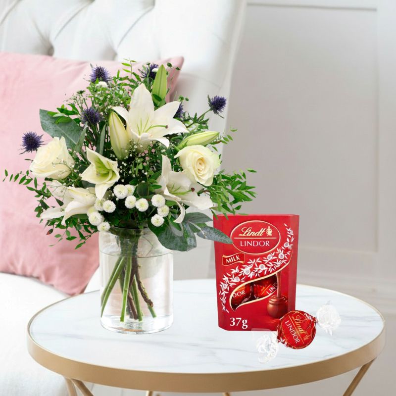 Affordable Flower Bouquet Gift Set - Blue Serenity & Free Lindor Chocolates - Next Day Flower & Gift Delivery UK - Blossoming Gifts