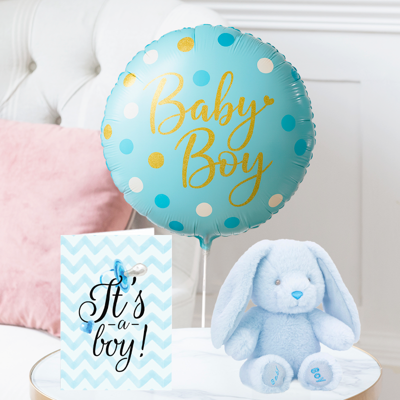 - Baby Boy Balloon, Blue Bunny & Baby Boy Card - Next Day Flower & Gift Delivery UK - Blossoming Gifts