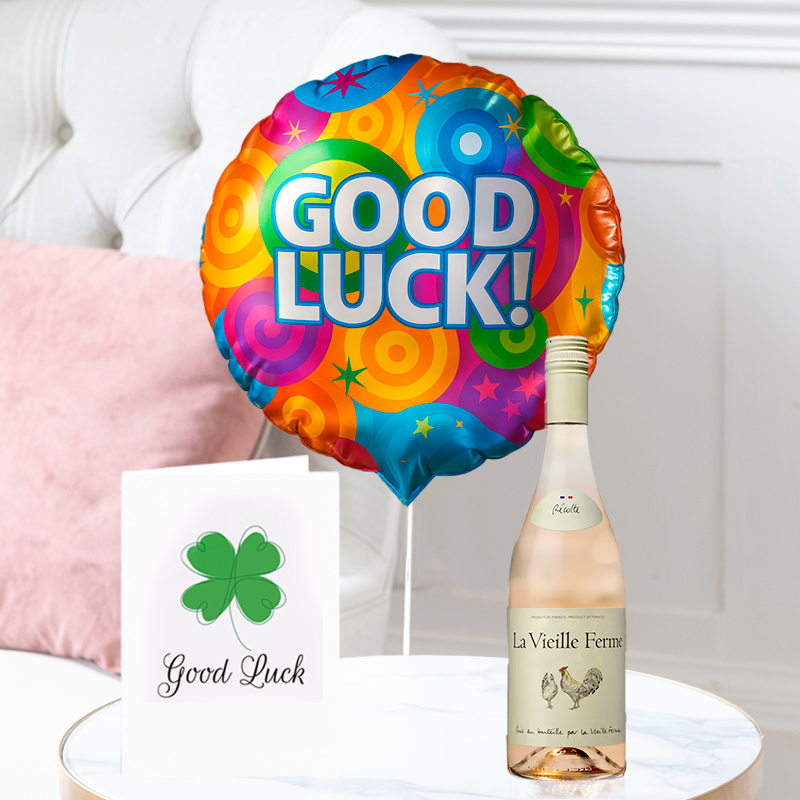 - Good Luck Balloon, Rosé Chicken Wine & Good Luck Card - Next Day Flower & Gift Delivery UK - Blossoming Gifts