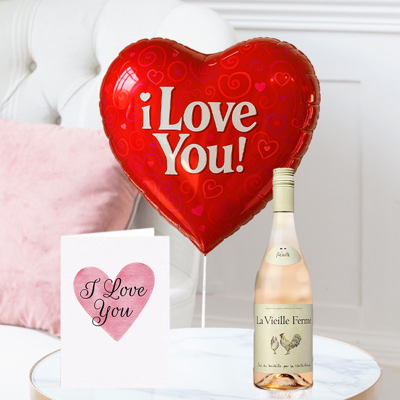 - I Love You Balloon, Rosé Chicken Wine & I Love You Card - Next Day Flower & Gift Delivery UK - Blossoming Gifts