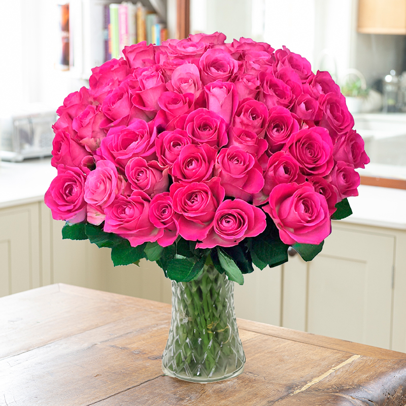 50 Pink Roses Delivered - Bouquet Roses - Next Day Flower Delivery UK - Blossoming Gifts