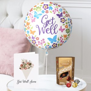 Get Well Balloon, Lindor Assorted Truffles (200g) & Get Well Card