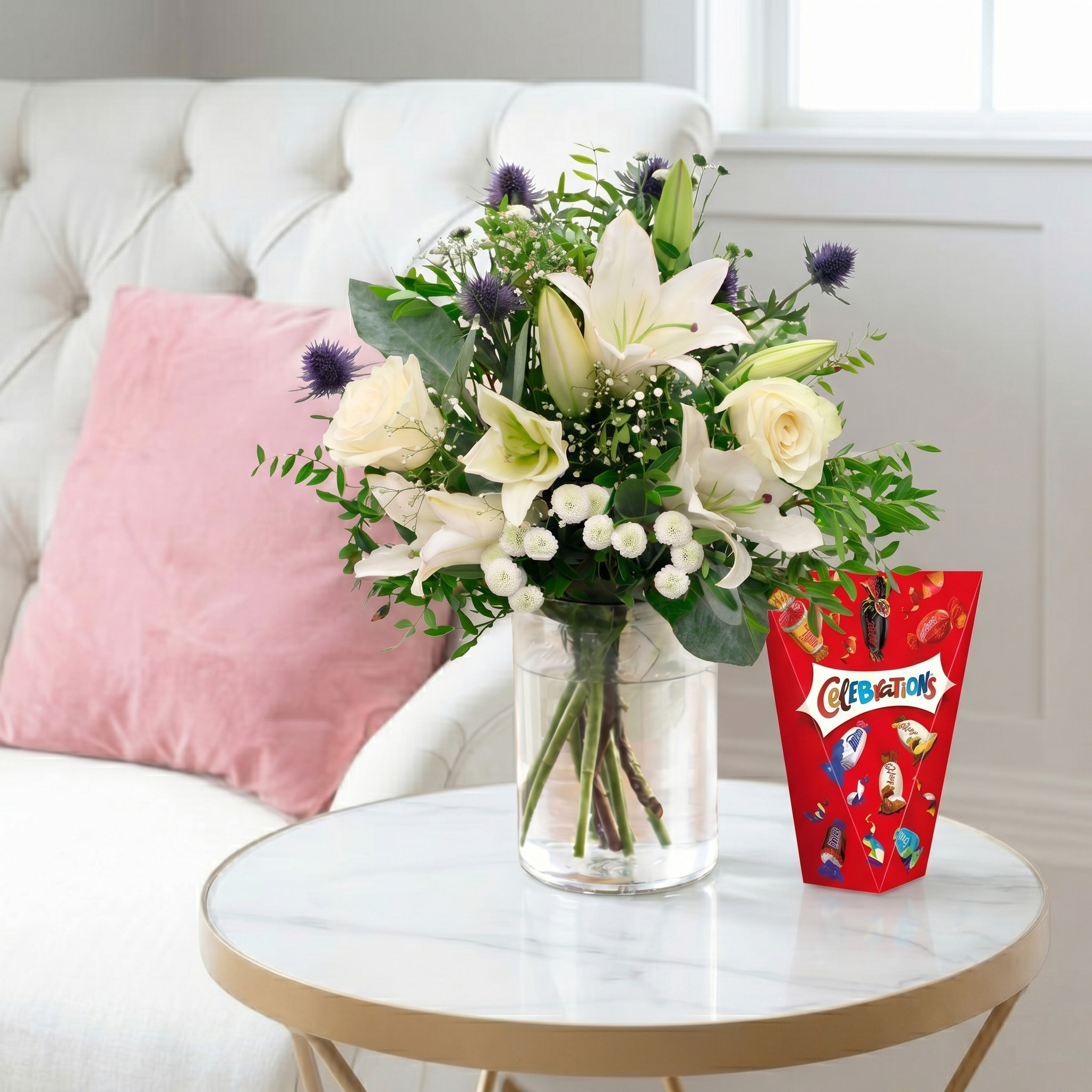 Blue Serenity, Celebrations & Vase | Next Day Flowers & Gifts Delivery Blossoming Gifts