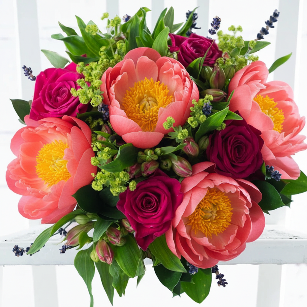 Peony Flower Bouquet - Coral Rose & Pink Peony - Next Day Flower Delivery UK - Blossoming Gifts