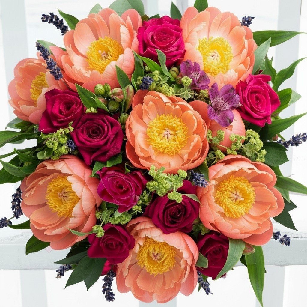 Peony Flower Bouquet - Coral Rose & Pink Peony Grande - Next Day Flower Delivery UK - Blossoming Gifts