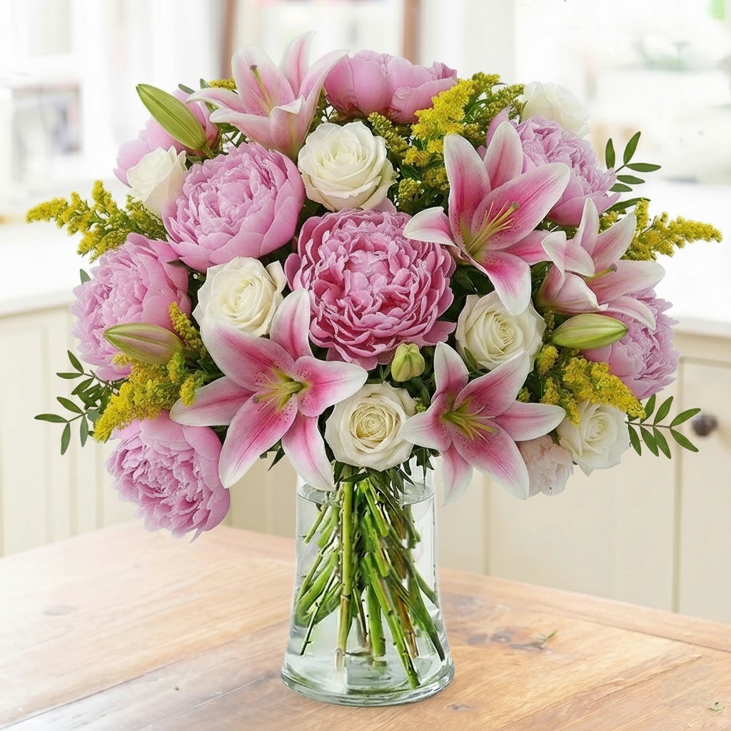 Peony, Rose & Lily Grande | Pink Peonies, White Roses & Pink Lilies | Summer Flowers | Peony Delivery | Flower Delivery UK - Blossoming Gifts