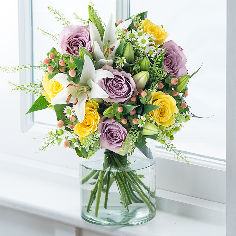 Cipriani | Yellow Roses, Lilac Roses & White Lilies | Yellow & Purple Flowers Delivered | Flower Delivery UK - Blossoming Gifts