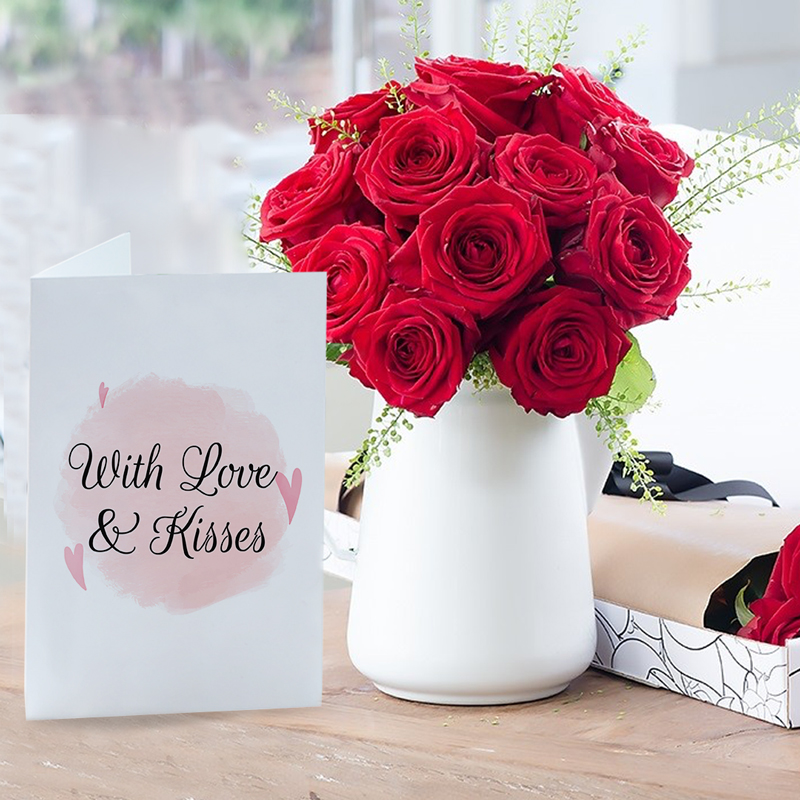 Romance Flower Bouquet Gift Set - 12 Red Roses & Romance Card - Thalaspi - Next Day Flower & Gift Delivery UK - Blossoming Gifts