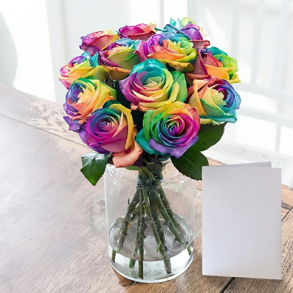 Rainbow Roses | Unique Multicoloured Roses | Bright Flower Bouquet | Rainbow Flowers | Pride Bouquet | Flower Delivery UK - Blossoming Gifts