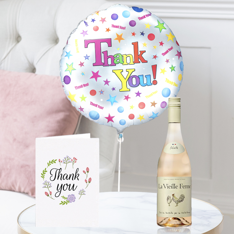 - Thank You Balloon, Rosé Chicken Wine & Thank You Card - White - Next Day Flower & Gift Delivery UK - Blossoming Gifts