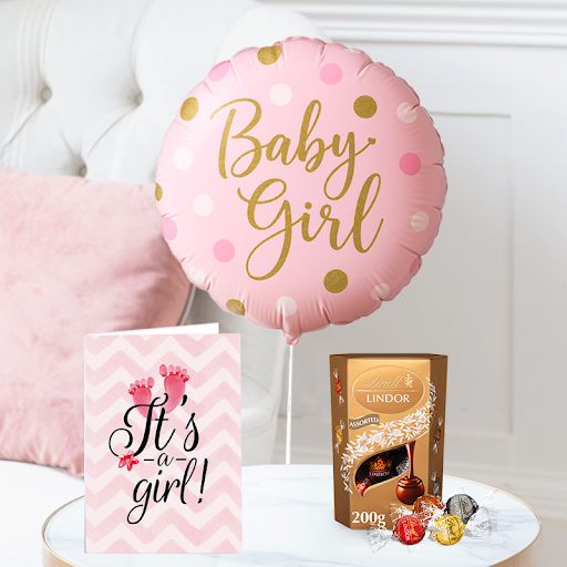 - Baby Girl Balloon, Lindor Truffles & Baby Girl Card - Next Day Flower & Gift Delivery UK - Blossoming Gifts