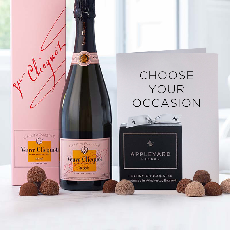 Veuve Clicquot Rosé Champagne (75cl), 12 Handmade Chocolate Truffles & Occasion Card image