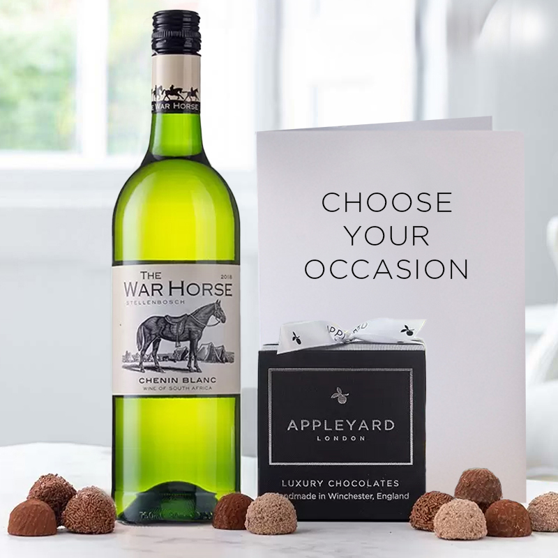War Horse Chenin Blanc (75cl), 12 Handmade Chocolate Truffles & Occasion Card image
